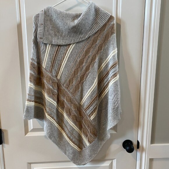WHBM Poncho Sweater Gray, Cream and Brown Size Medium - Picture 7 of 11